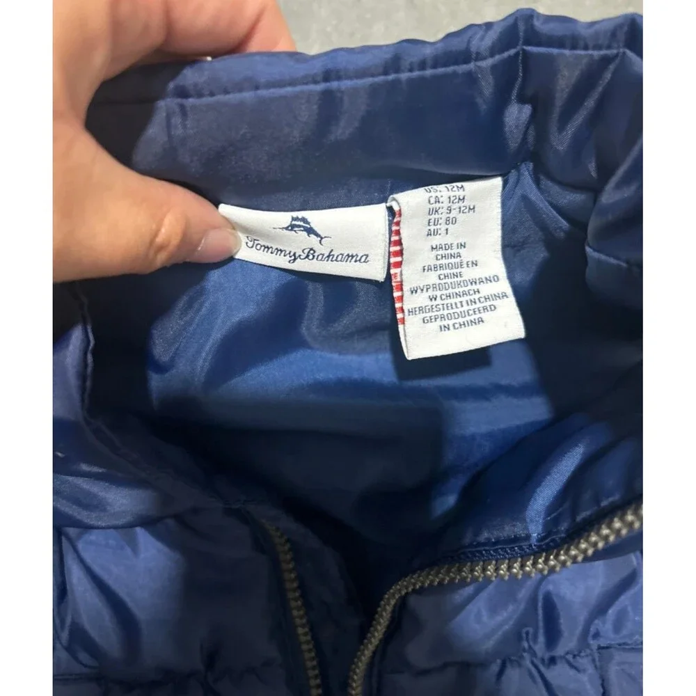 Tommy Bahama Blue Full Zip Puffer Vest 12M Unisex Kids Nylon Logo